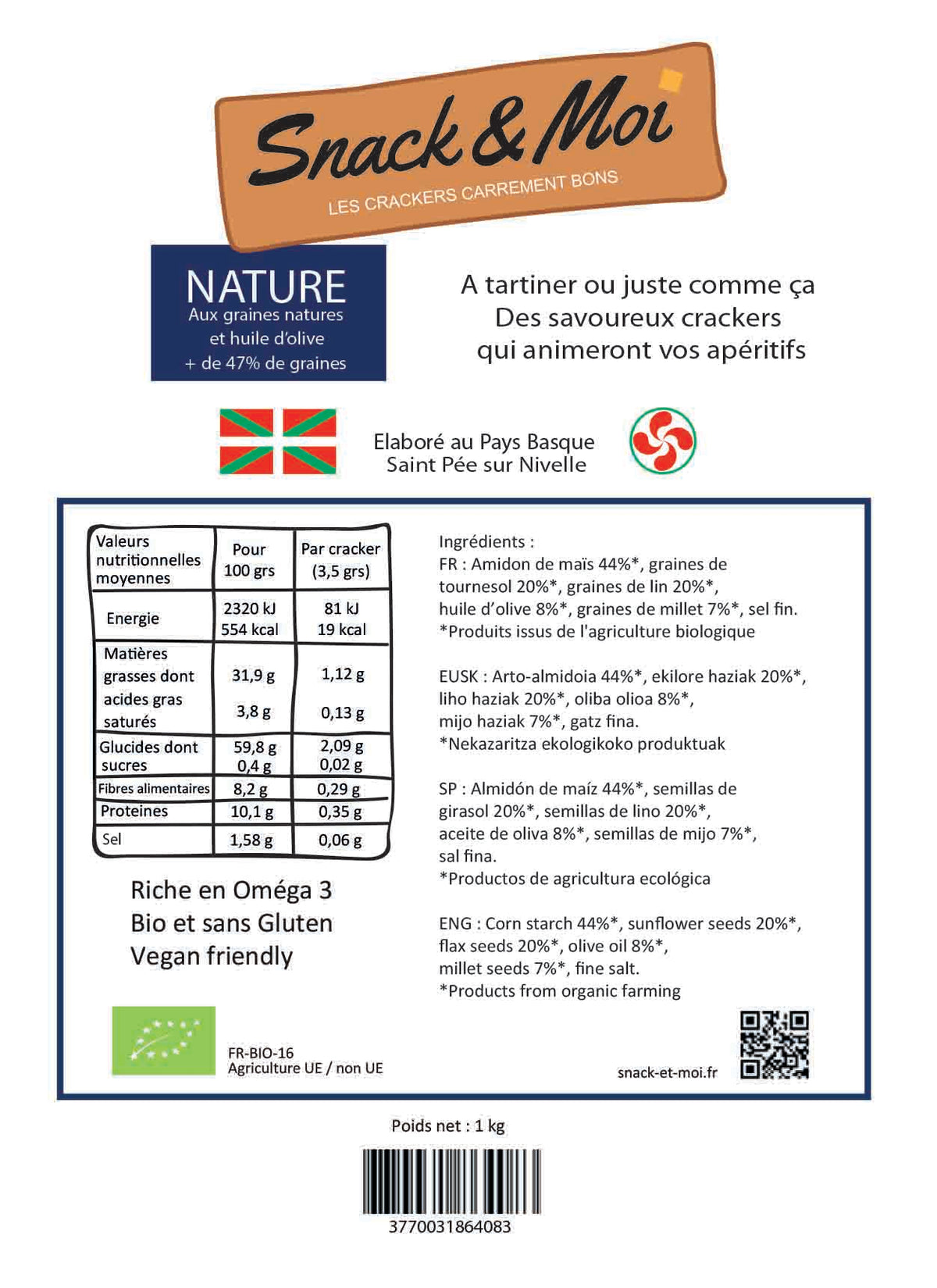 Crackers Bio Nature sac de 1 kg