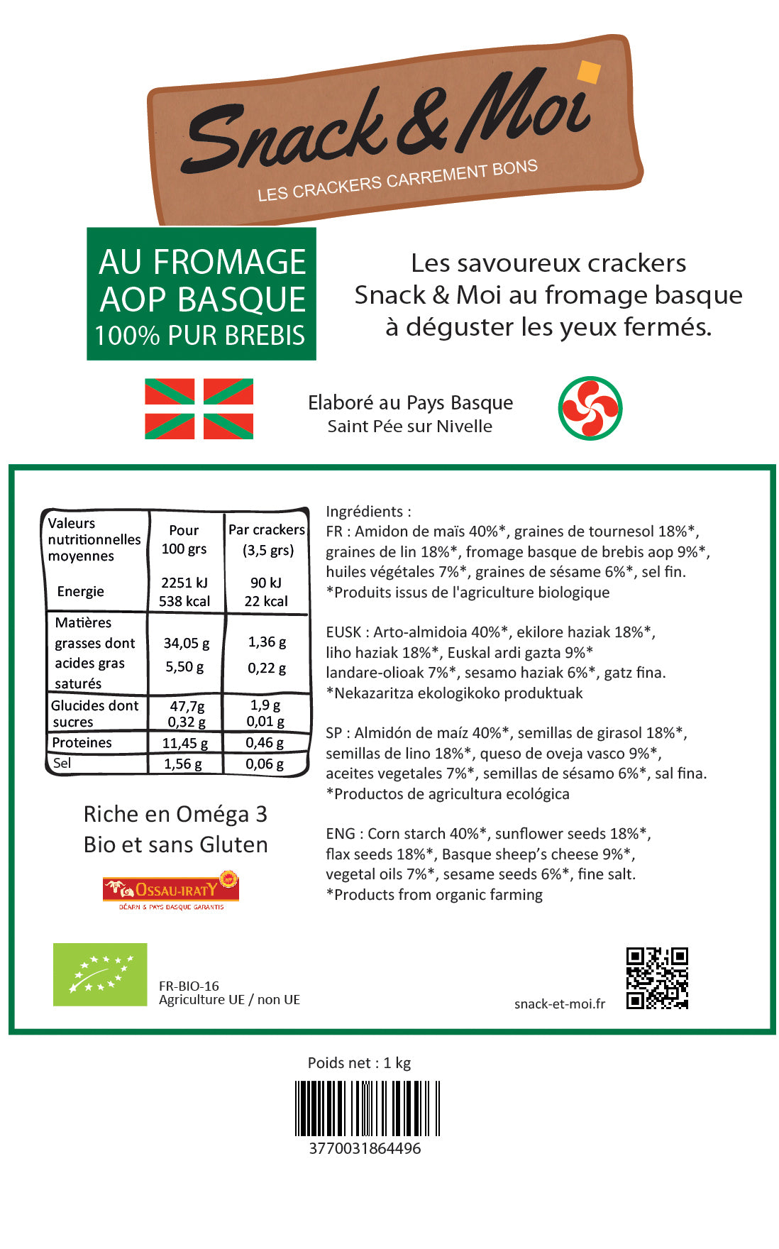 Crackers bio au Fromage de Brebis 1 kg