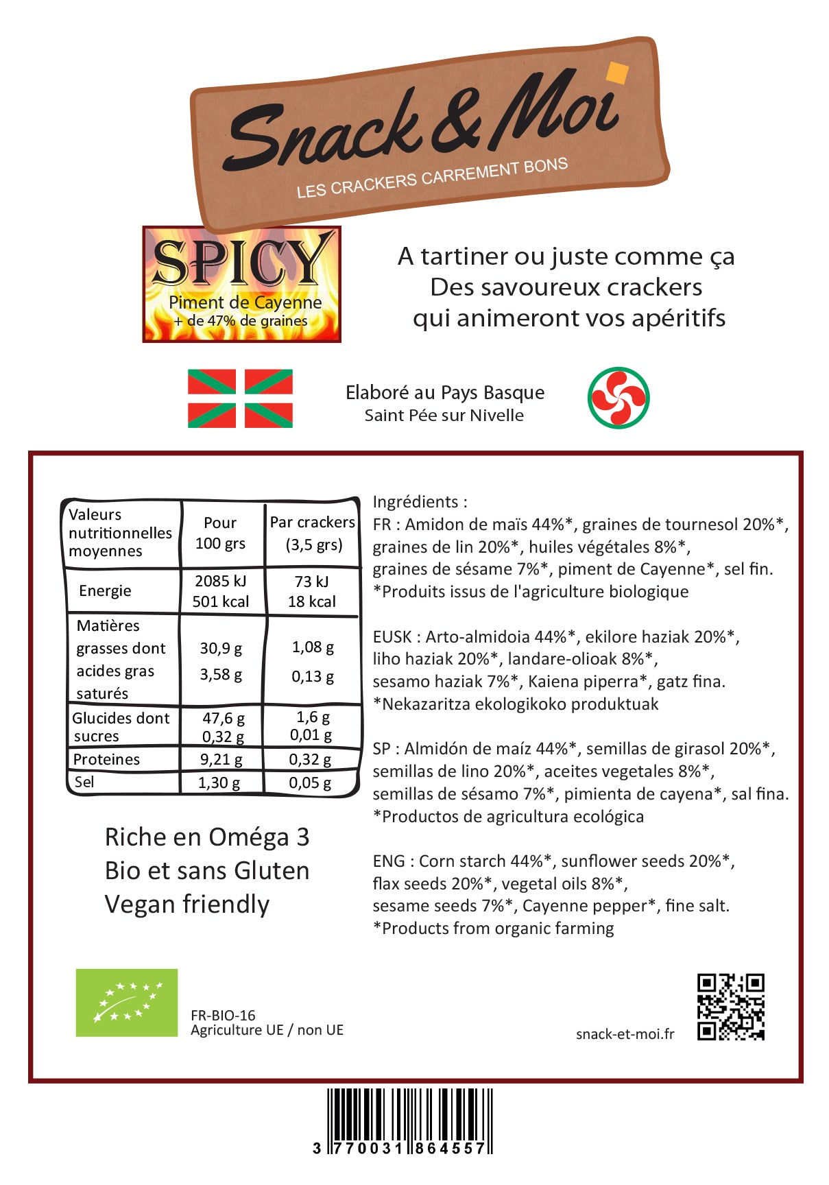 Crackers bio au Piment de Cayenne Spicy 1 kg