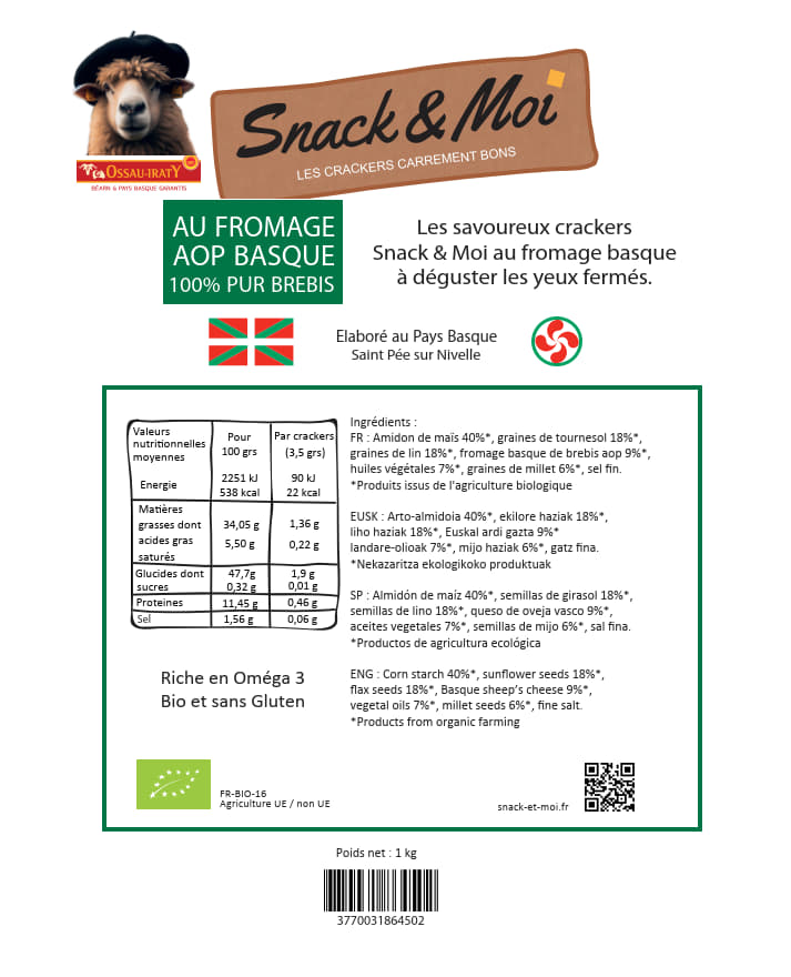 Crackers bio au Fromage de Brebis 80 grs