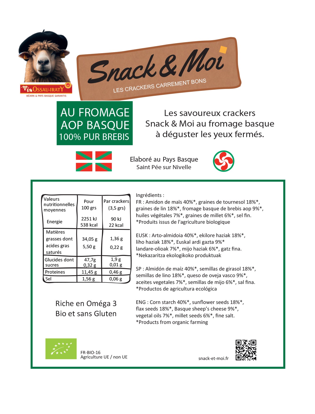 Crackers bio au Fromage de Brebis 80 grs