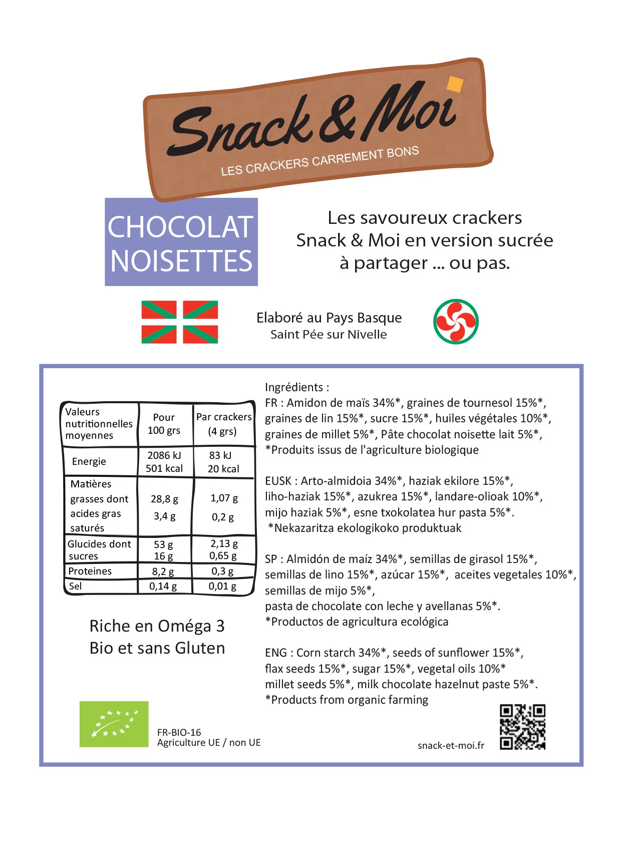 Crackers bio sucrés au chocolat au lait 1 kg