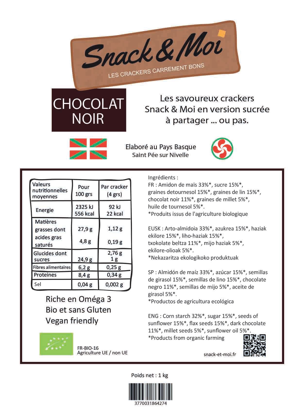 Crackers bio sucrés au chocolat noir 1 kg