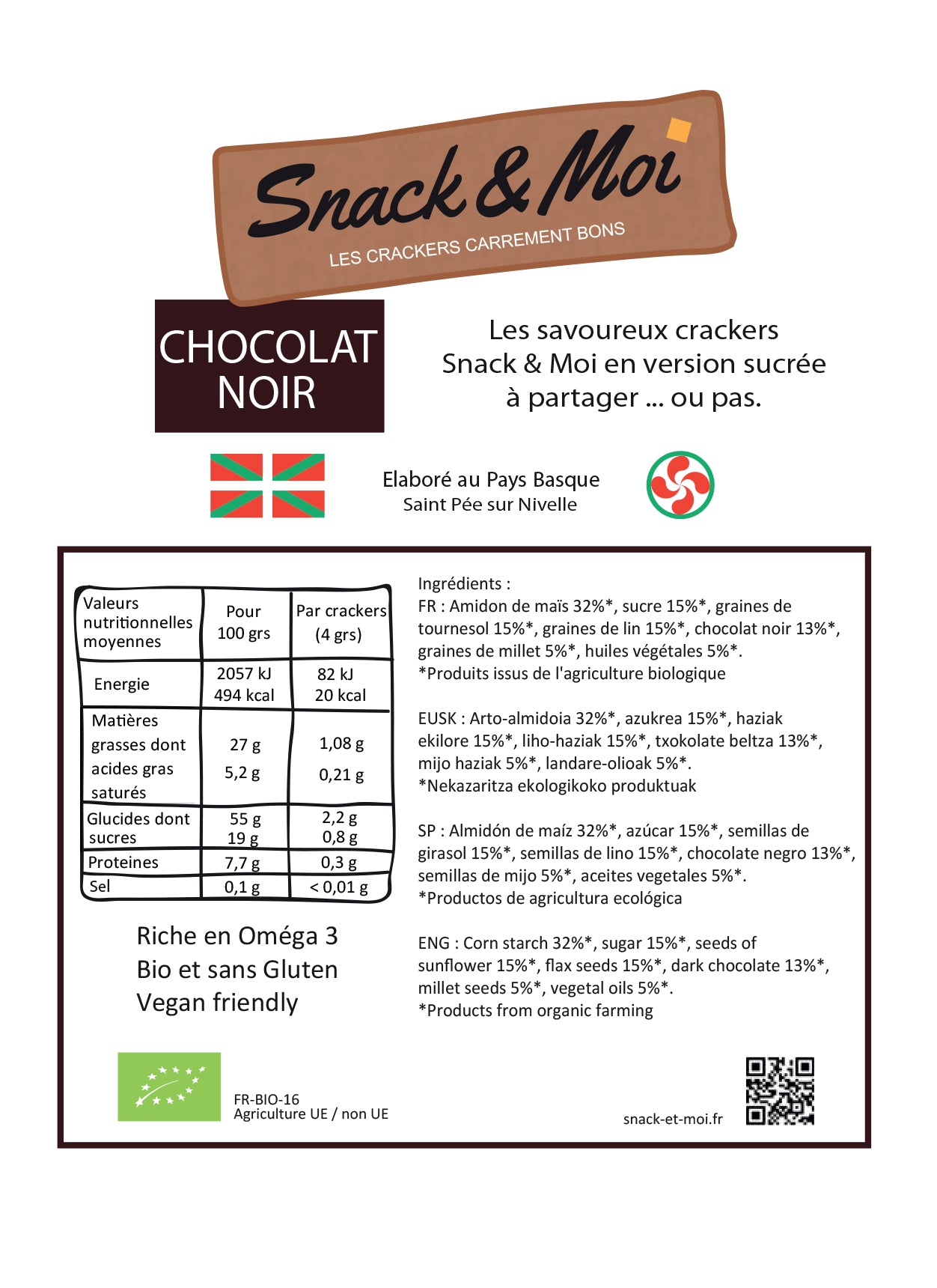 Crackers bio sucrés au chocolat noir 1 kg