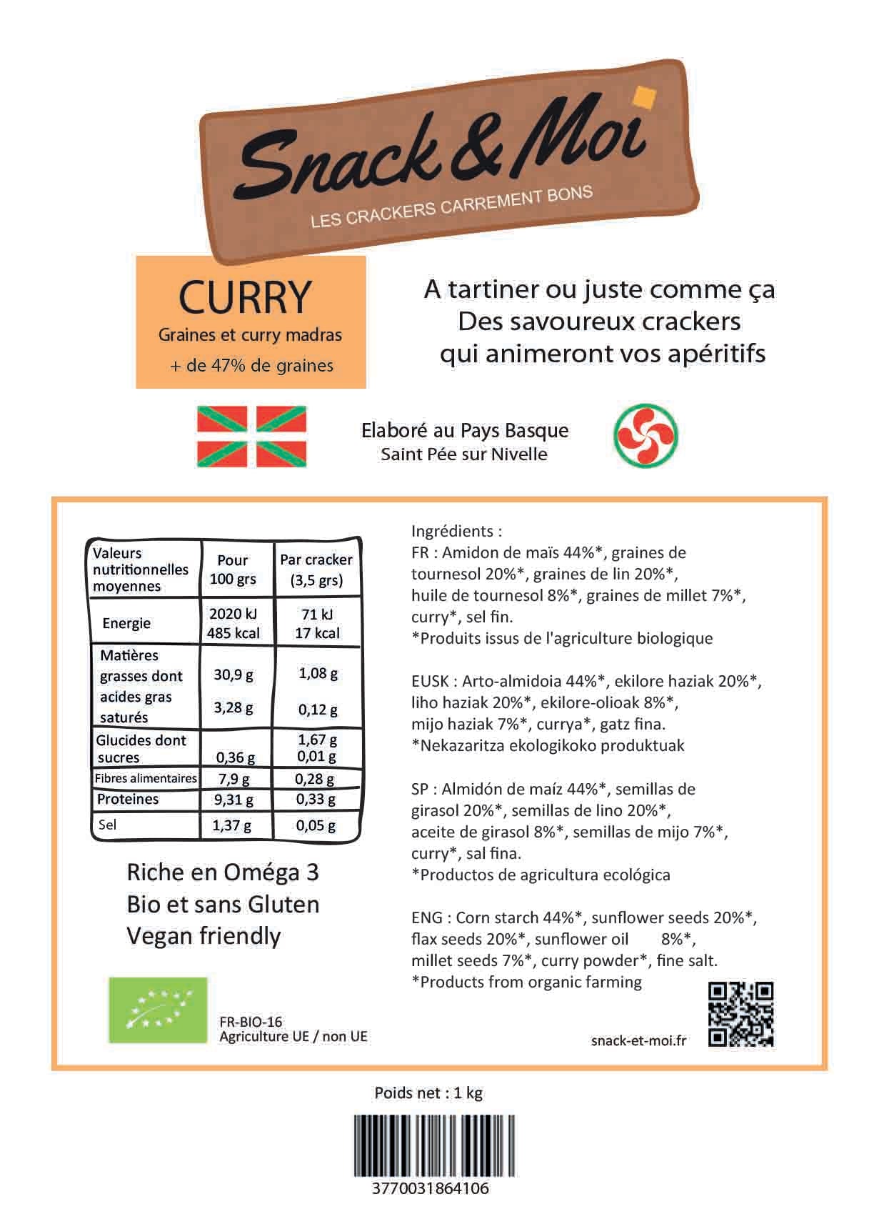 Crackers Bio au Curry Madras sac de 1 kg