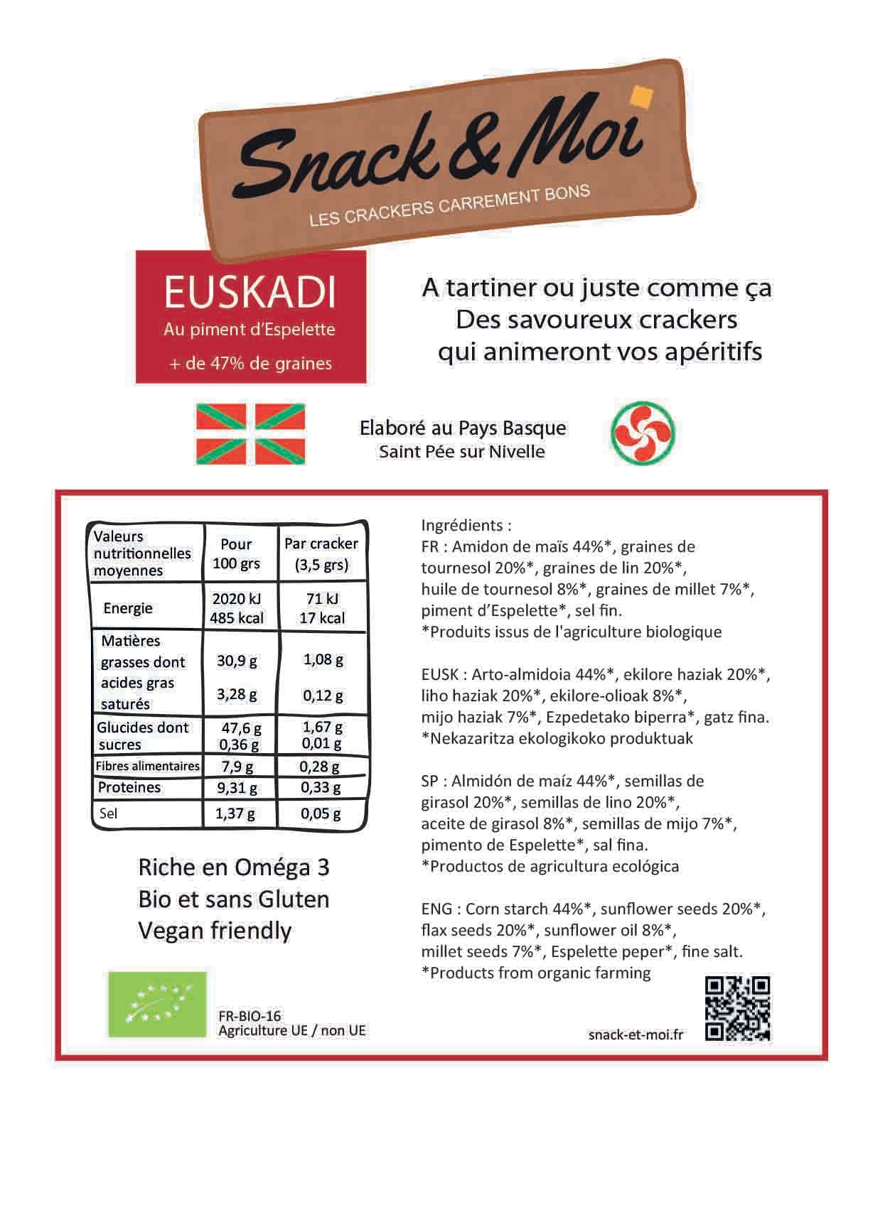 Crackers Bio au Piment d'Espelette en poche 100 grs