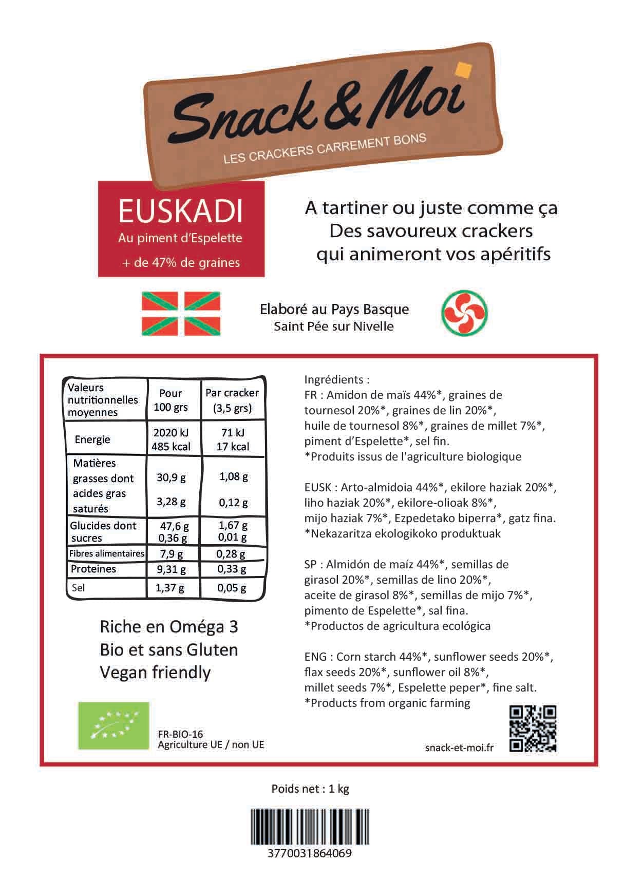 Crackers Bio au Piment d'Espelette sac de 1 kg