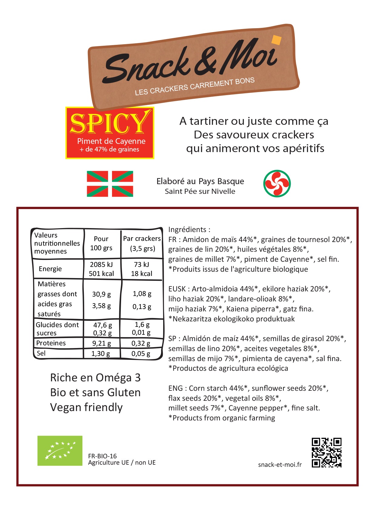 Crackers bio au Piment de Cayenne Spicy 1 kg