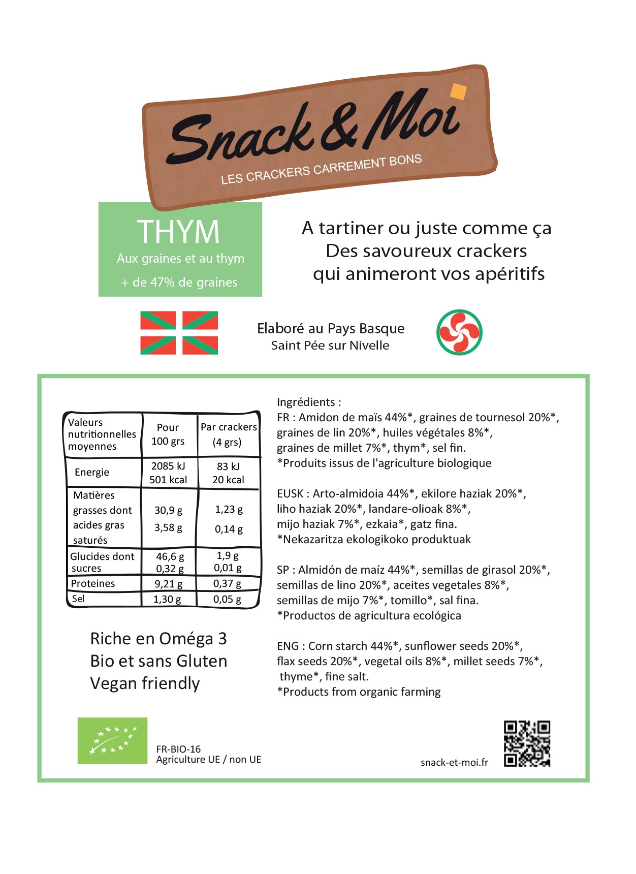 Crackers Bio au Thym sac de 1 kg