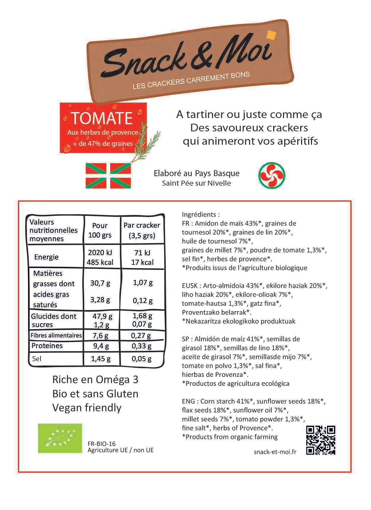 Crackers bio Tomate et Herbes de Provence 100 grs