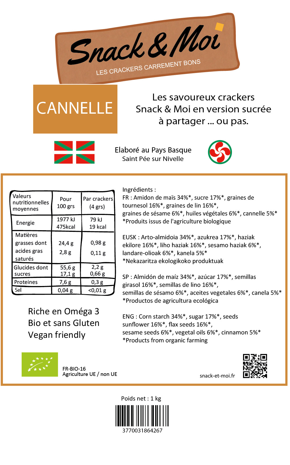 Crackers bio sucrés à la cannelle 1 kg