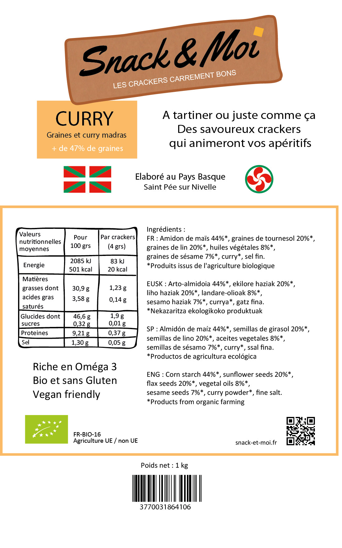 Crackers Bio au Curry Madras sac de 1 kg