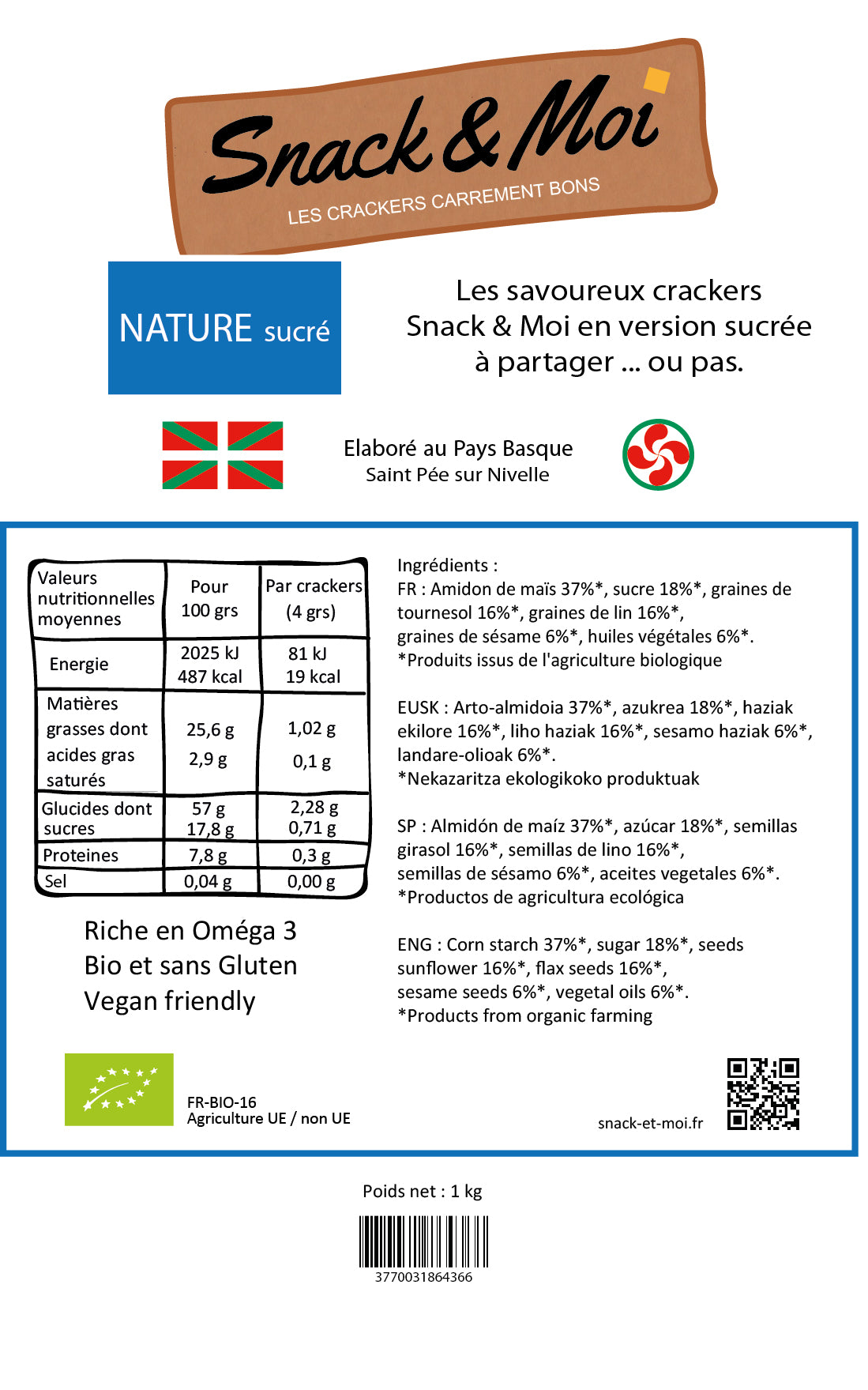 Crackers bio nature sucrés 1 kg