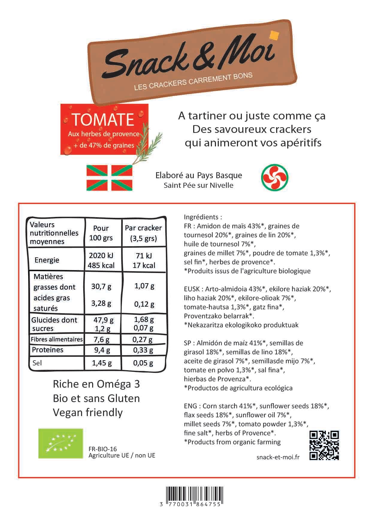 Crackers bio Tomate et Herbes de Provence 1 kg